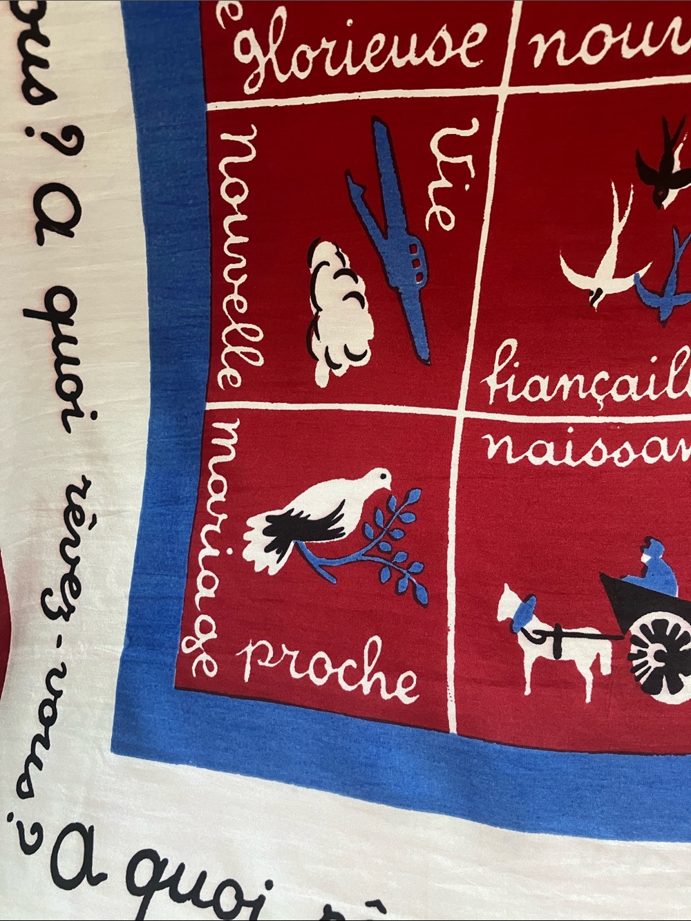 Vintage French Folk-art Large Whimsical
Square Scarf Made in France 1980 - Picture 4 of 12